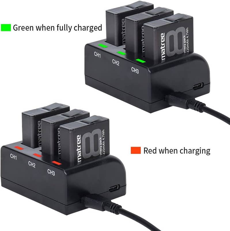 Smatree 3 x 3 Channel Battery Charger Compatible with GoPro Hero 8 3
