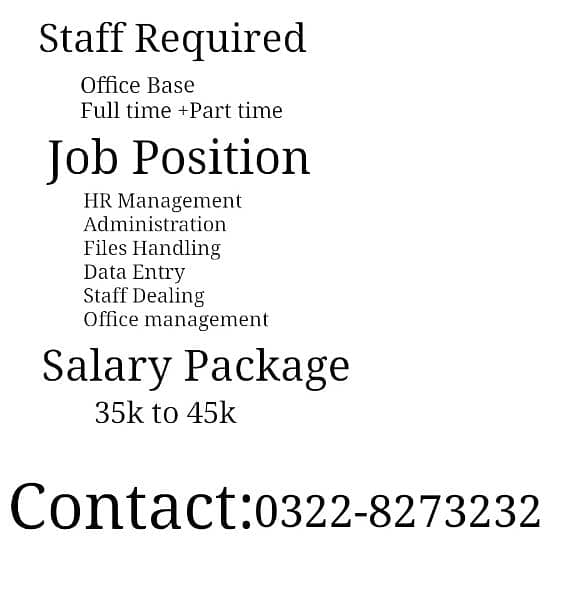 Urgent Need Staff for HR 0