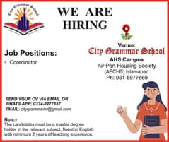 Coordinator and Teachers Required