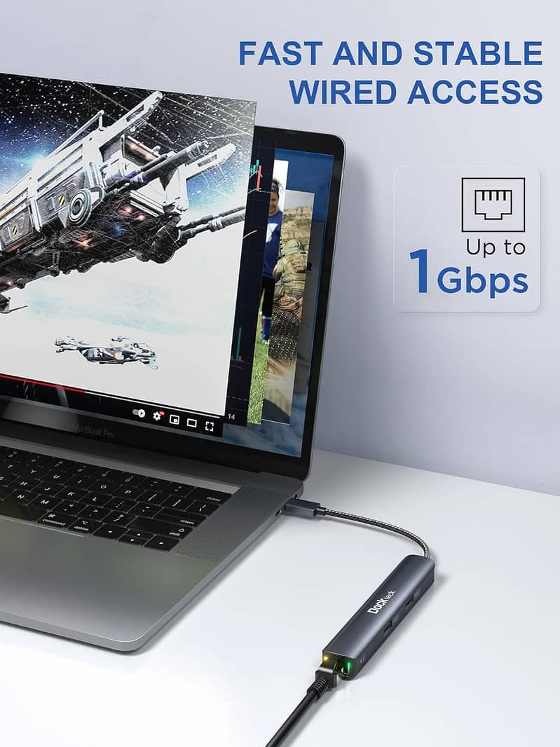 USB C Hub HDMI 4K 60Hz, 6 in 1 Dockteck, Dock Ethernet, MacBook Pro Ad 6