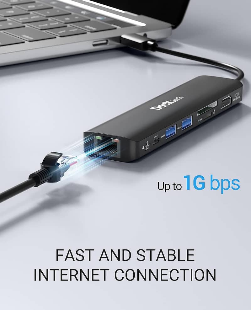 USB C Hub Ethernet Adapter, Dockteck 7 in 1 Docking Station 1