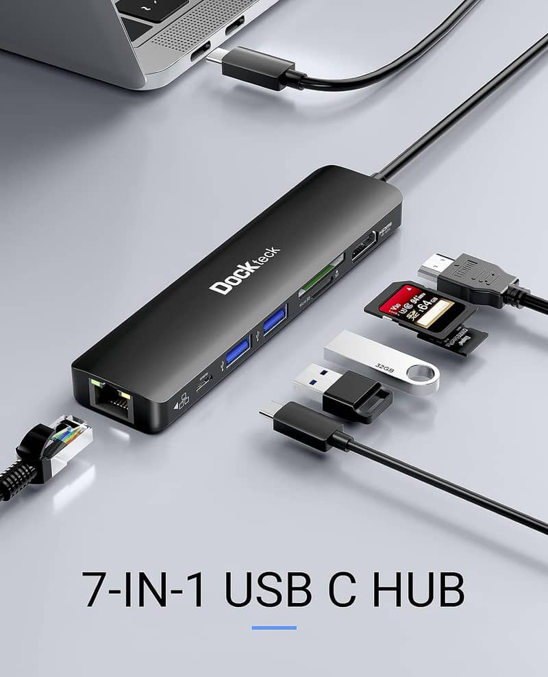USB C Hub Ethernet Adapter, Dockteck 7 in 1 Docking Station 2