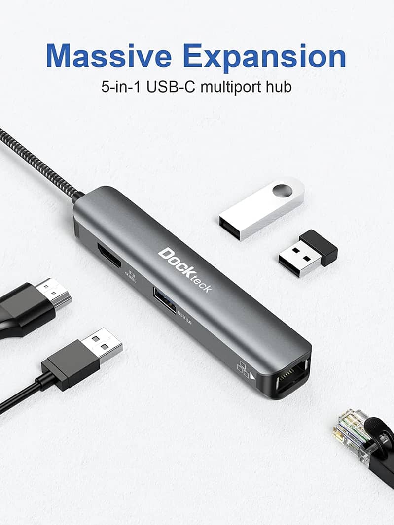 USB C Multiport Hub 4K 60Hz, Dockteck MacBook Pro M1 Adapter 5 in 1 2