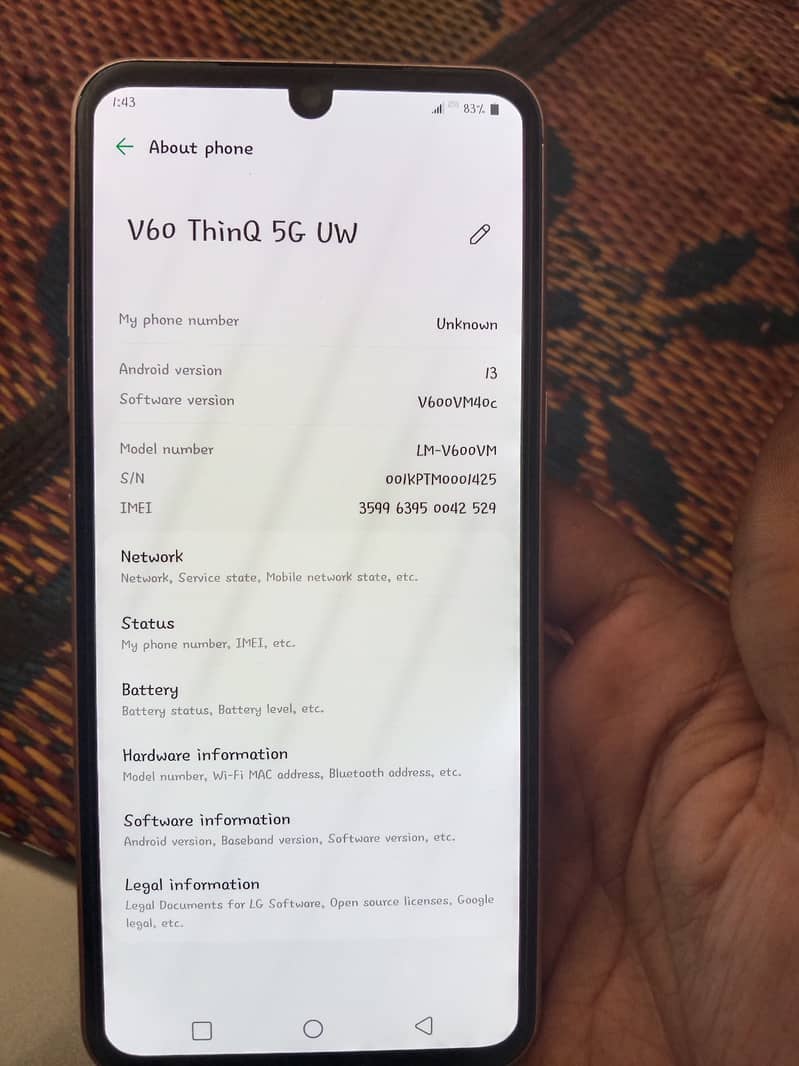 Lgv60 thinq 5G for sale PTA Approve sim Work 10/9 condition. 6