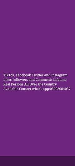 TikTok, Facebook Twitter and Instagram Likes Followers