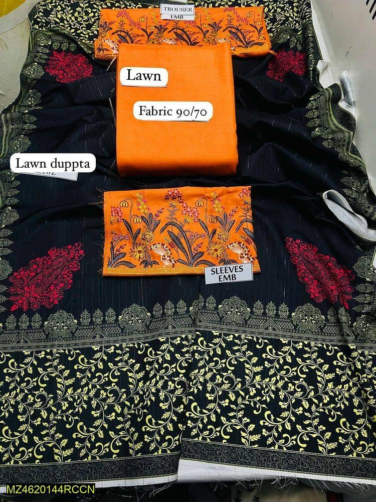 3 pc womens unstiched lawn suits /Embroidered lawn suits for sale 1