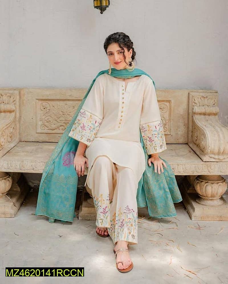 3 pc womens unstiched lawn suits /Embroidered lawn suits for sale 6
