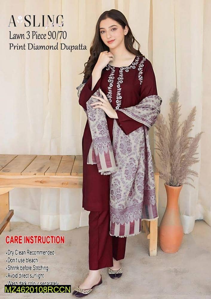 3 pc womens unstiched lawn suits /Embroidered lawn suits for sale 11