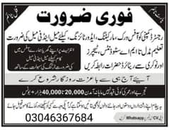 Required Staff for males and females 0