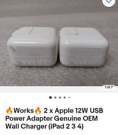 Works 2 x Apple 12W USB Power Adapter Genuine OEM Wall Charger