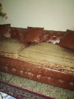 07 seater Sofa set leather brown