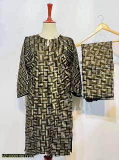 2 Pcs Women's Stitched Linen Printed Suit