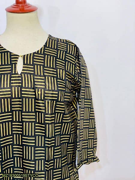 2 Pcs Women's Stitched Linen Printed Suit 1