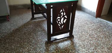 Dinning Table Wooden Surface with Glass Panel