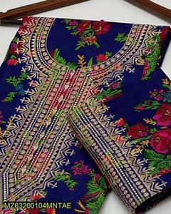 2 Pcs Women's Unstitched Linen Embroidered Suit