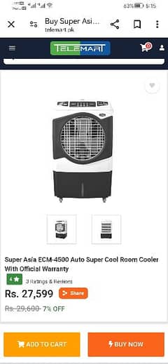 super Asia air cooler model ECM-4500 auto good condition one year used