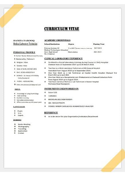 looking for lab technician job Rwp 0