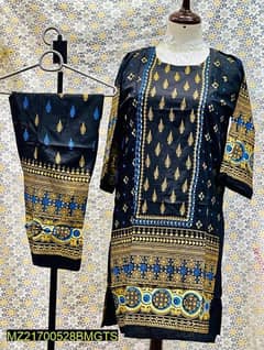 2 Pcs Women's Stitched Linen Block Printed Suit