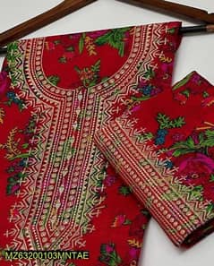 2 Pcs Women's Unstitched Linen Embroidered Suit