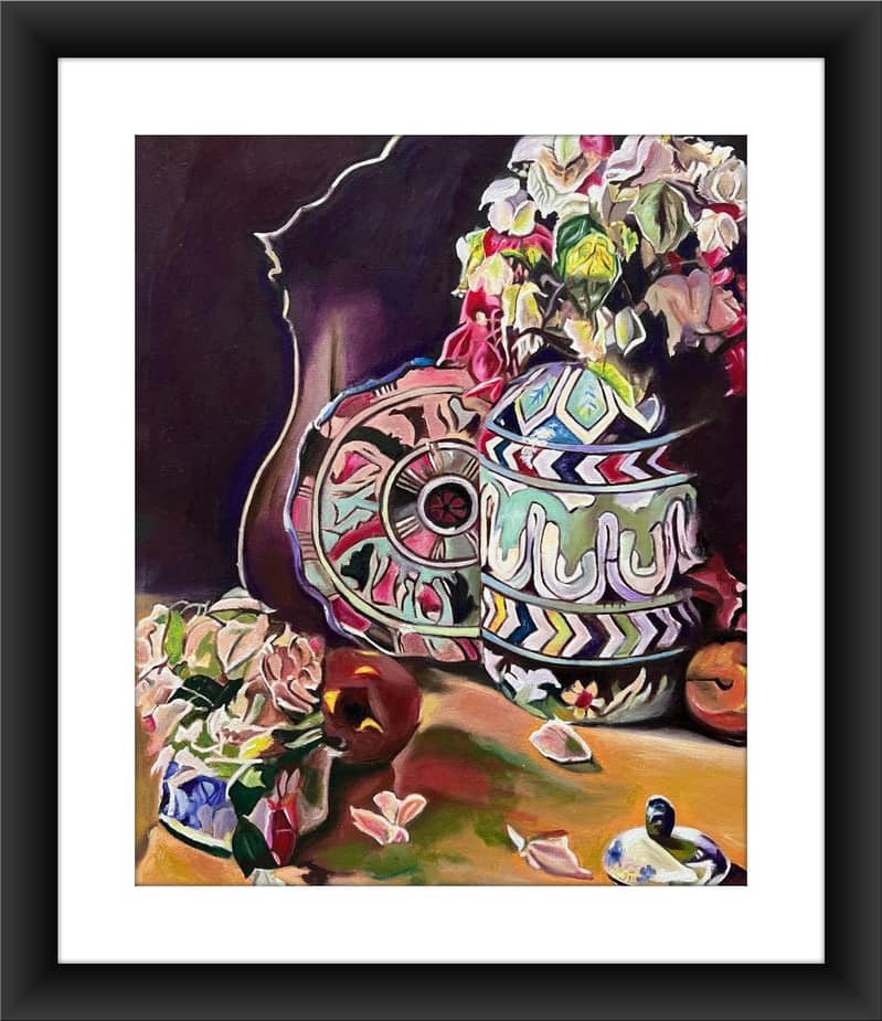 Oil painting of vase flower size 3×4 foot 0