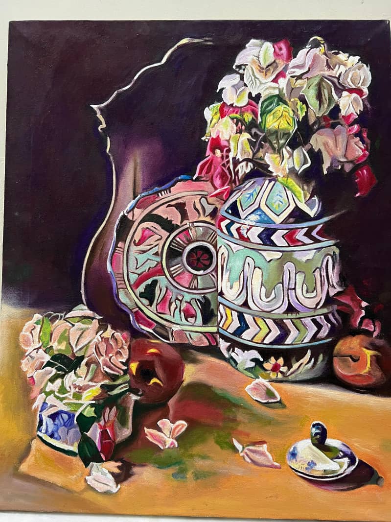Oil painting of vase flower size 3×4 foot 3