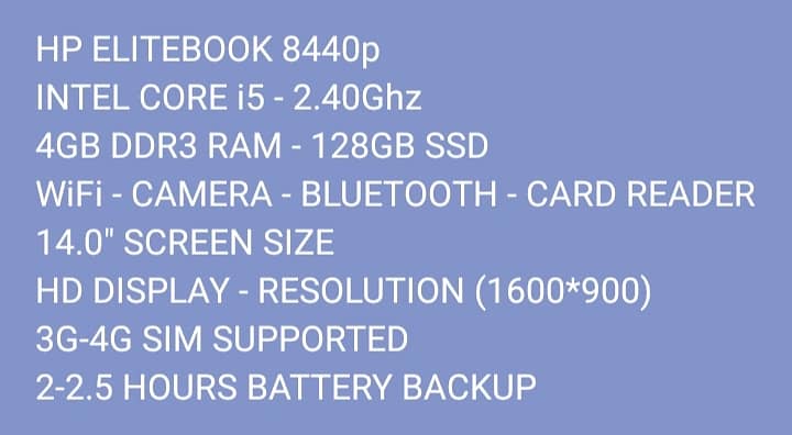 HP ELITEBOOK 8440p CORE i5 4GB DDR3 RAM 128GB SSD HD DISPLAY BEST ONE 5