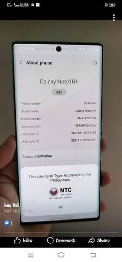 Samsung Galaxy note 10 plus 12 GB ram 256 GB storage PTA 03228588606
