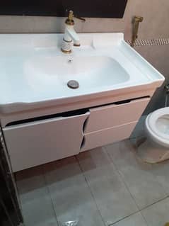 PVC White Vanity + White Gold Shower Set Used