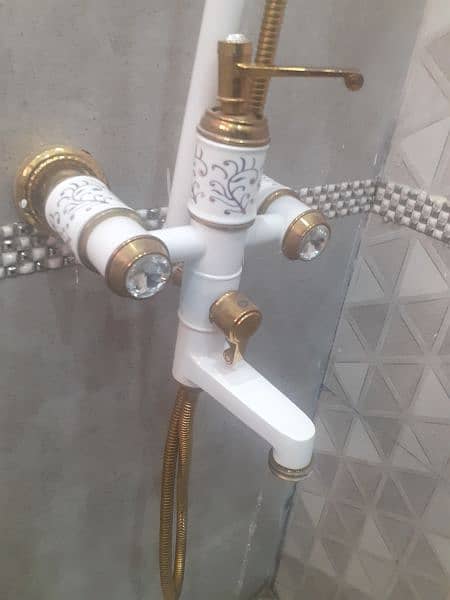 PVC White Vanity + White Gold Shower Set Used 3