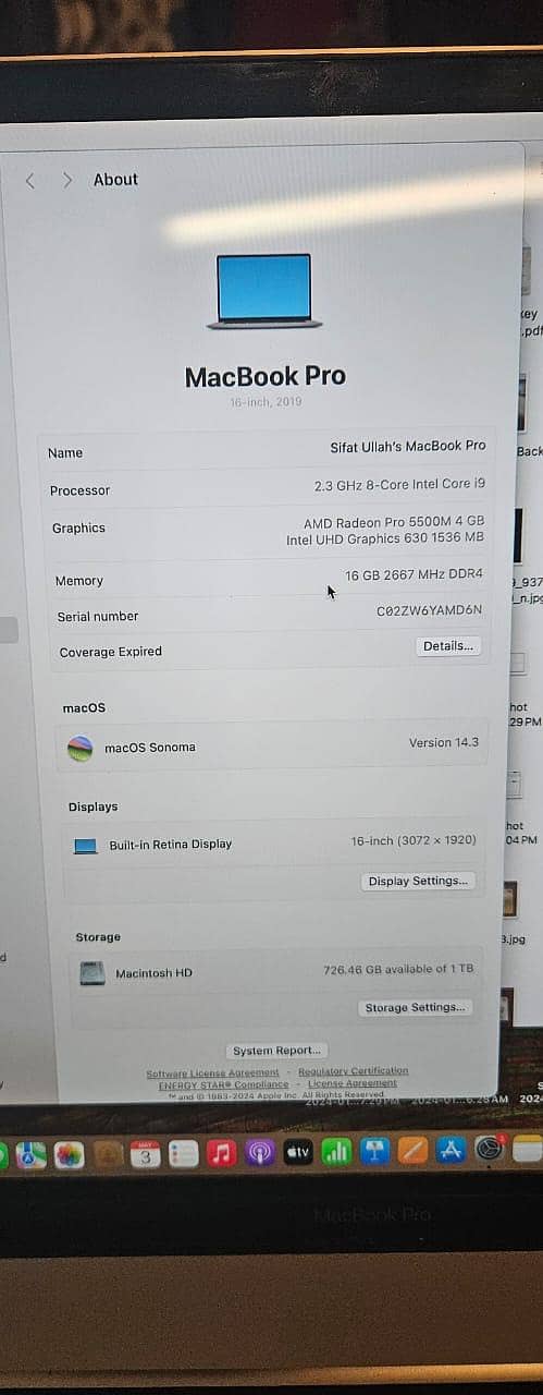 Apple Macbook Pro Core I9 1TB 16GB 16" 3