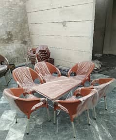 Plastic Iron legs Chair & Table set Brown Chocolate