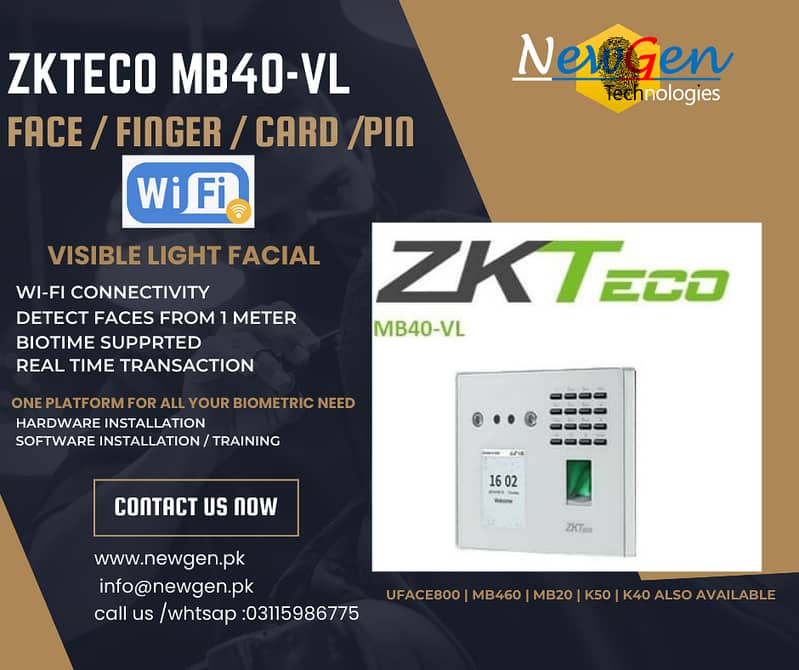 ZKteco Biometric Time Attendance Machine MB460 Mb20 K50 Uface800 Cloud 7