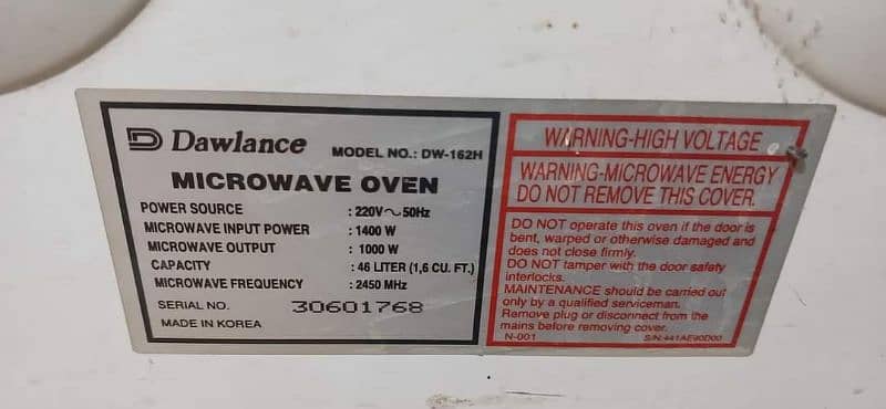 dawlance microwave oven capacity 46 litre 9