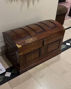 Rare Antique Sheesham Wood Treasure Box with Brass Artwork