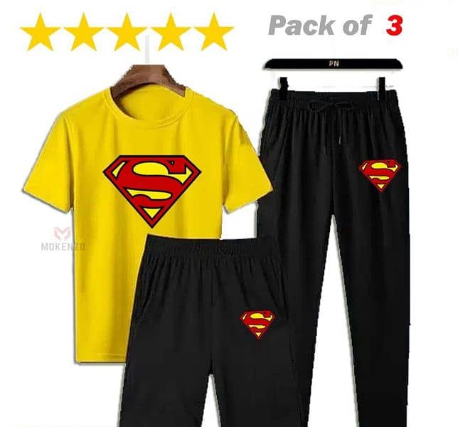 3 PCs Half Sleeve Track Suit For Men - Yellow And Black 0