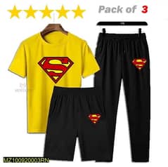 3pcs half sleeve track suit for men-yellow and black