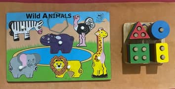Wodden Puzzle Toddler, Shapes sorter AND Wild Animals puzzle