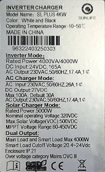 Sunlife Solar Inverter PV5500 4.2Kw Hybrid Bult In WiFi 12