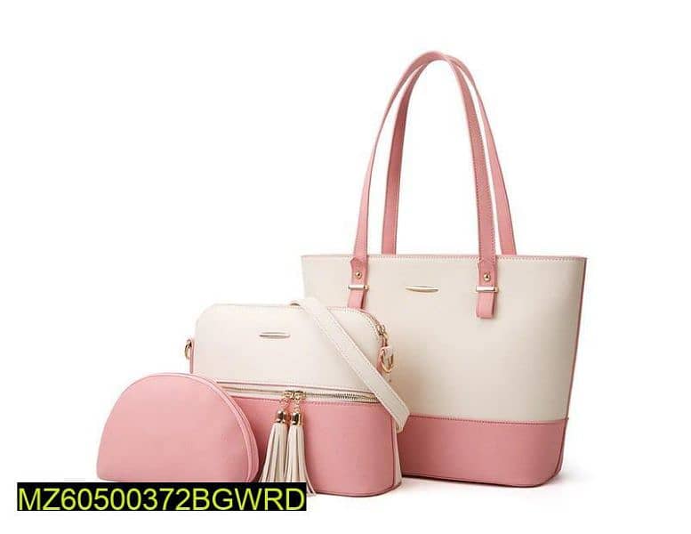3pcs women leather plain handbag 0