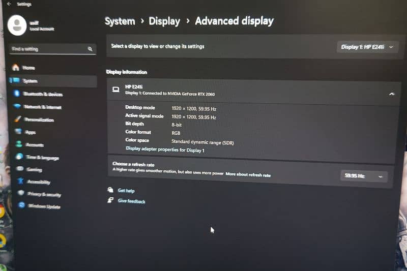 24" HP Monitor 1920x1200 Full HD+ 4
