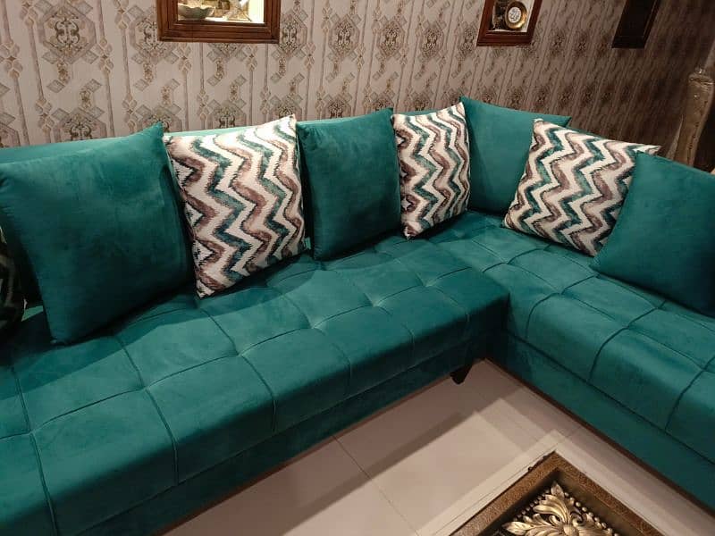 Elegant Green L - Shaped Sofa 1