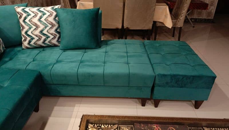 Elegant Green L - Shaped Sofa 7