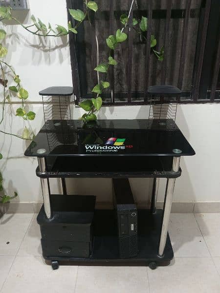 black glass windows xp Computer Table for sale 0