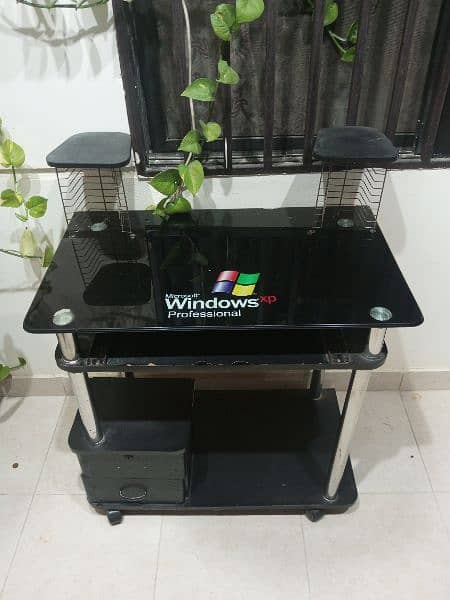 black glass windows xp Computer Table for sale 3