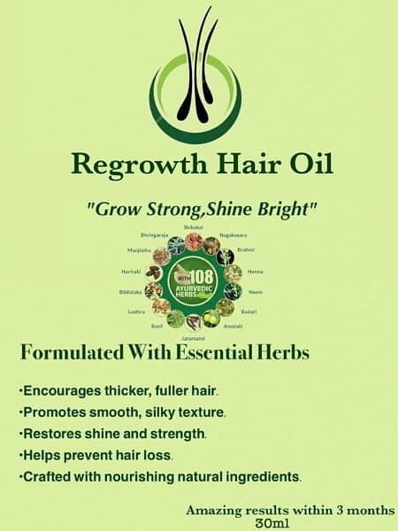 Regrowth Hair Oil 100% challenging result . 100ml 0