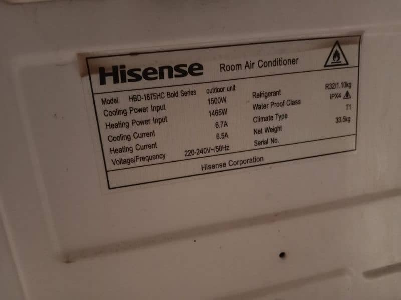 AC inverter heat and cool Hisense 10 Sal warranty 3