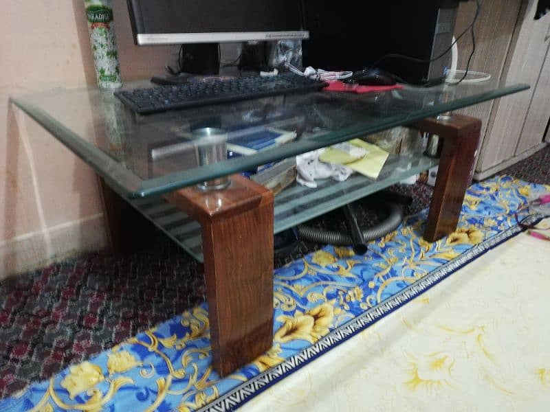 best wood shesham center table with double glass 2