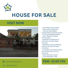 Dha Ph 8 Khe Ghalib | Architectural Marvel 1000 Yards 06 Bed House | Cosy Retreat Dining Room | Basement,Gymnasium,A State-Of-The-Art Home Theater | 10 Vehicle Parking | Servant Quaeter | Lush Greenery Lawn |
