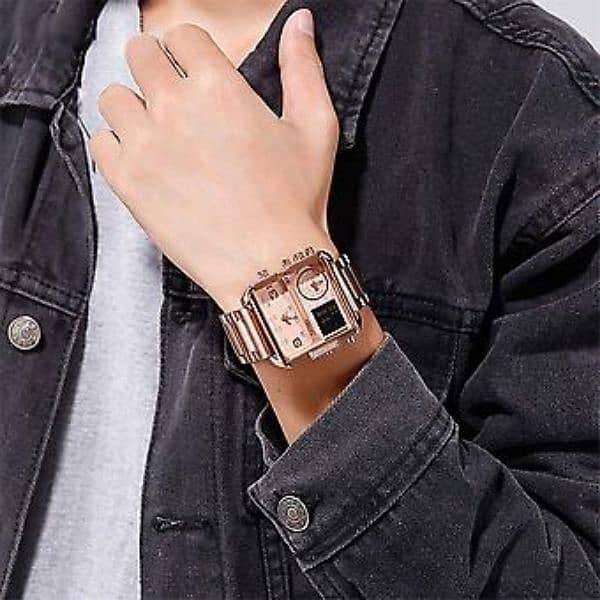 JOEFOX Triple Display Square Shape Men's Chain Wrist Watch. 2