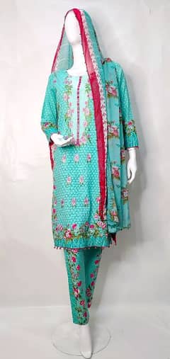 Cotton printed and embroided 3pc suit